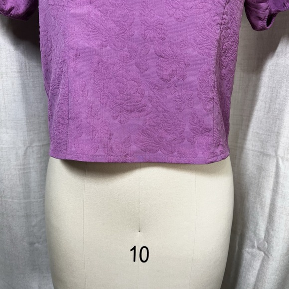 Modcloth Floral Formation Cropped Puff Sleeve Smocked Top Orchid Purple Sz Small - Picture 4 of 11